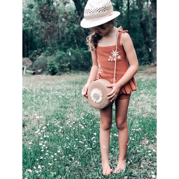 Lost In The Meadow Embroidered Soft Knit Peplum Romper Playsuit 2T/3T - Picture 8 of 9